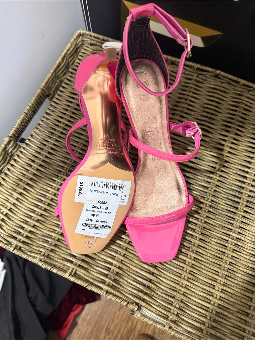 Ted Baker Hot Pink Patent Strappy Block Heel Sandals